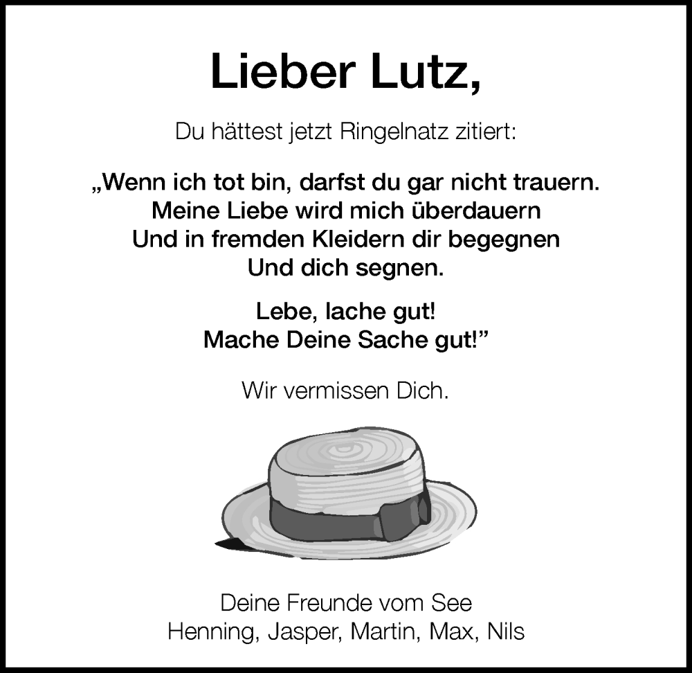  Traueranzeige für Lutz Bauermeister vom 31.01.2026 aus WZ/JW/AH