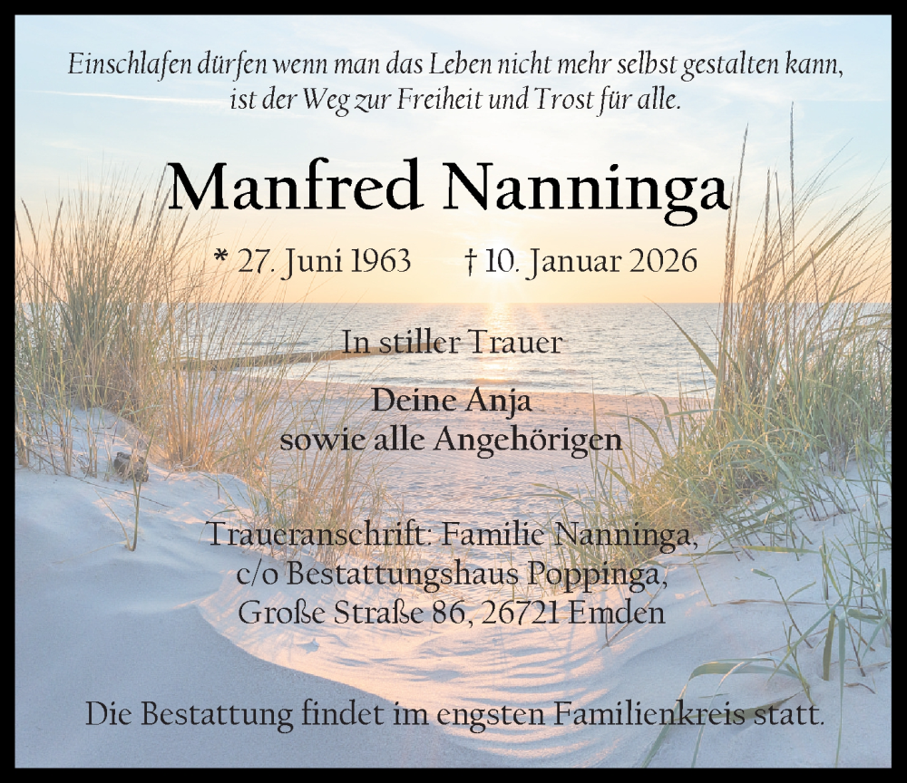  Traueranzeige für Manfred Nanninga vom 17.01.2026 aus Emder Zeitung