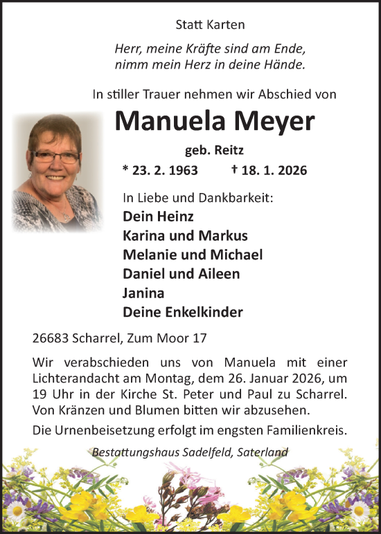 Traueranzeige von Manuela Meyer von Nordwest-Zeitung