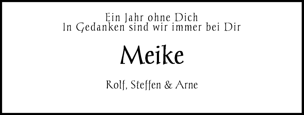  Traueranzeige für Meike Schmieke vom 05.01.2026 aus Nordwest-Zeitung