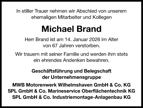 Traueranzeige von Michael Brand von WZ/JW/AH