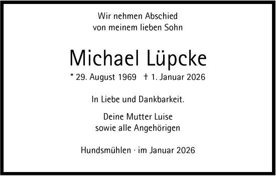 Traueranzeige von Michael Lüpcke von Nordwest-Zeitung