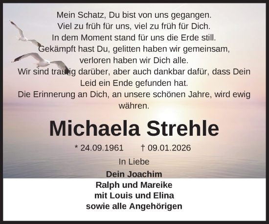 Traueranzeige von Michaela Strehle von Nordwest-Zeitung