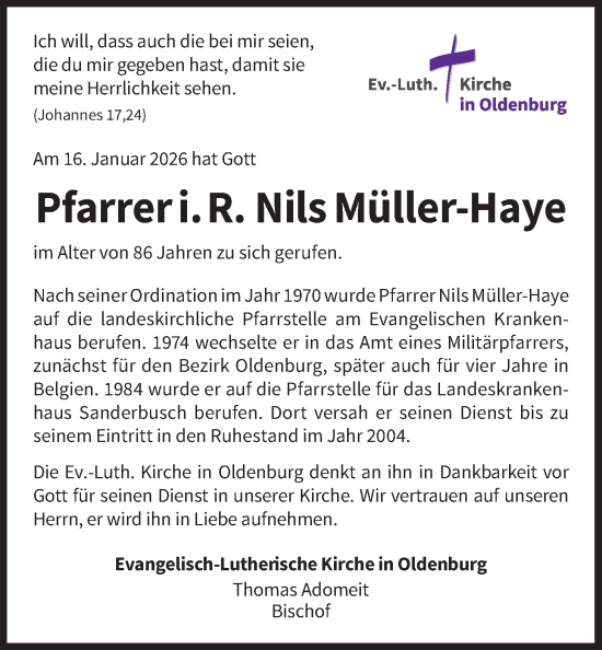 Traueranzeige von Nils Müller-Haye von Nordwest-Zeitung