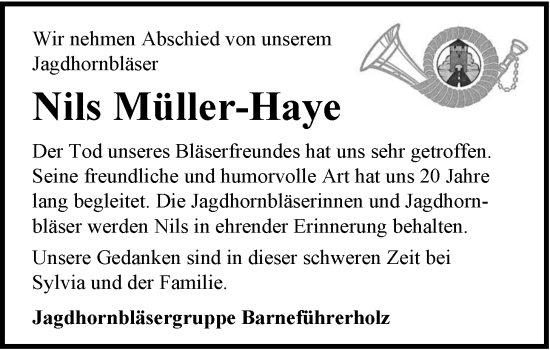 Traueranzeige von Nils Müller-Haye von Nordwest-Zeitung