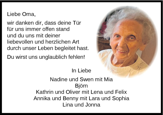 Traueranzeige von Oma  von Nordwest-Zeitung