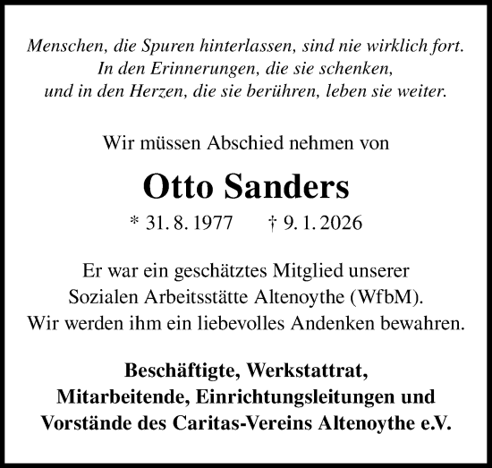 Traueranzeige von Otto Sanders von Nordwest-Zeitung