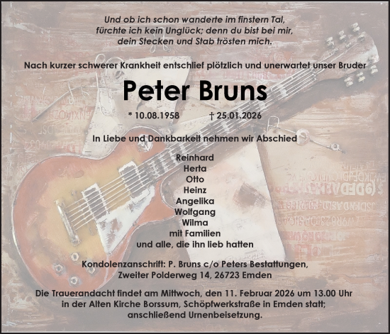 Traueranzeige von Peter Bruns von Emder Zeitung