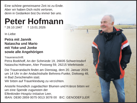 Traueranzeige von Peter Hofmann von Nordwest-Zeitung
