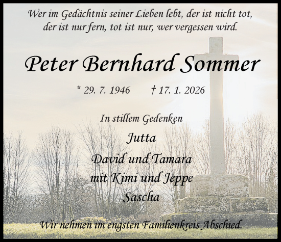 Traueranzeige von Peter Bernhard Sommer von WZ/JW/AH