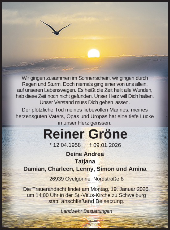 Traueranzeige von Reiner Gröne von Nordwest-Zeitung