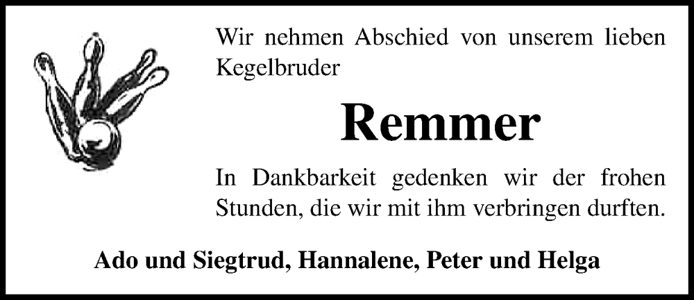  Traueranzeige für Remmer Meents vom 29.01.2026 aus WZ/JW/AH