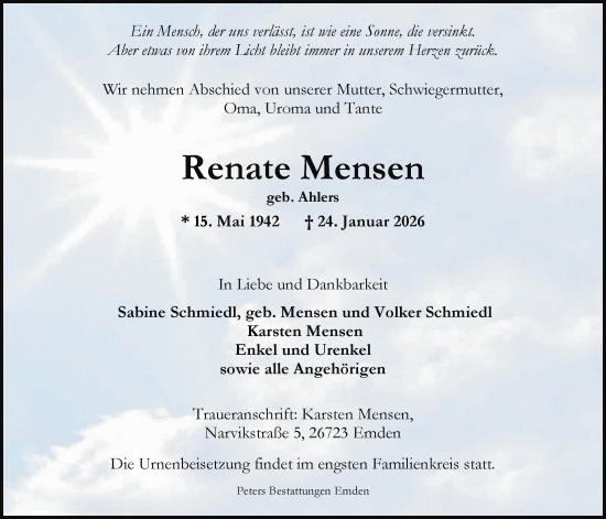 Traueranzeige von Renate Mensen von Emder Zeitung