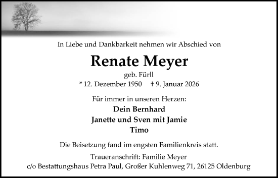 Traueranzeige von Renate Meyer von Nordwest-Zeitung