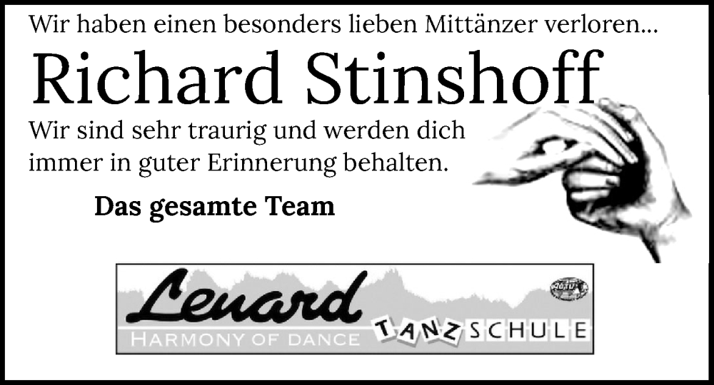  Traueranzeige für Richard Stinshoff vom 10.01.2026 aus Nordwest-Zeitung