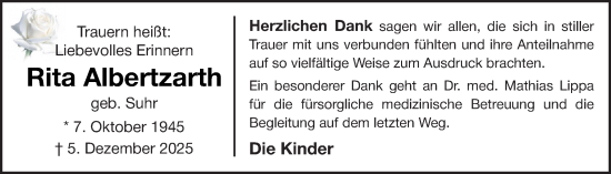 Traueranzeige von Rita Albertzarth von Nordwest-Zeitung