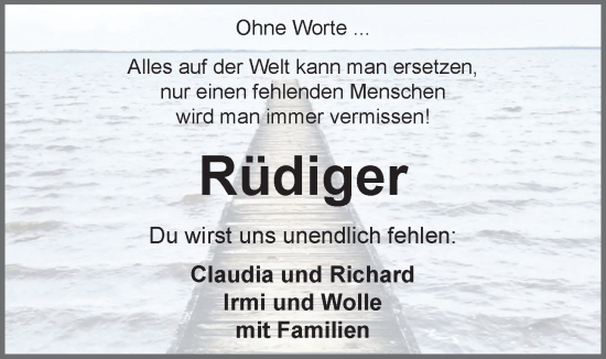 Traueranzeige von Rüdiger Drewanz von Nordwest-Zeitung