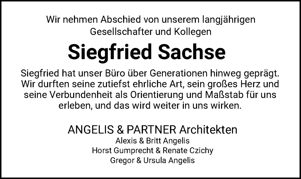  Traueranzeige für Siegfried Sachse vom 16.01.2026 aus Nordwest-Zeitung