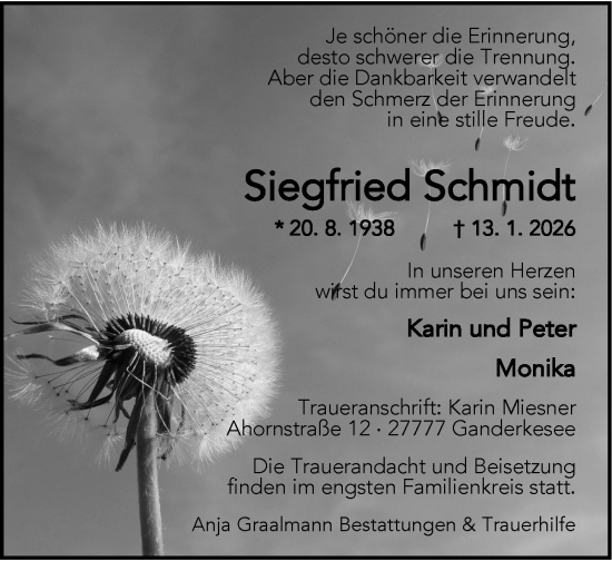 Traueranzeige von Siegfried Schmidt von Nordwest-Zeitung