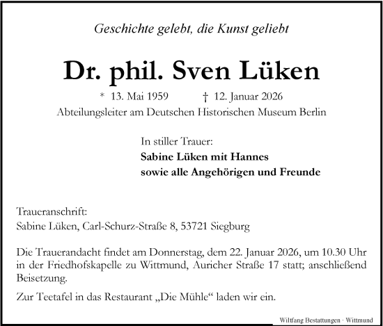 Traueranzeige von Sven Lüken von WZ/JW/AH