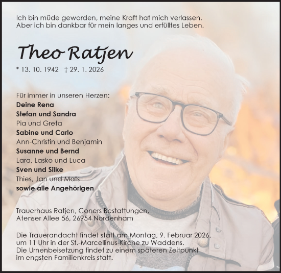 Traueranzeige von Theo Ratjen von Nordwest-Zeitung