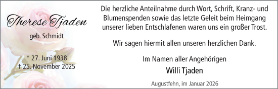 Traueranzeige von Therese Tjaden von Nordwest-Zeitung