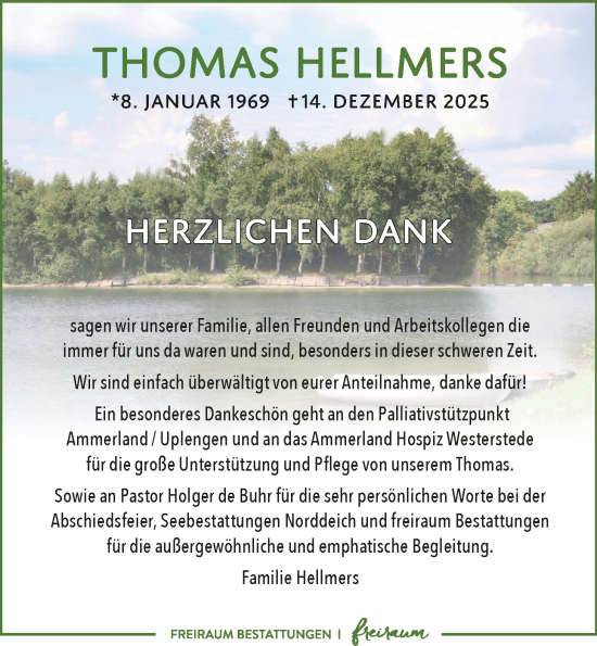 Traueranzeige von Thomas Hellmers von Nordwest-Zeitung