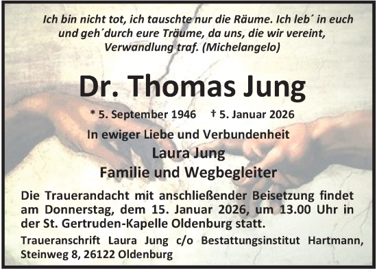 Traueranzeige von Thomas Jung von Nordwest-Zeitung