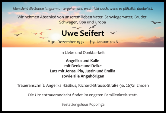 Traueranzeige von Uwe Seifert von Emder Zeitung