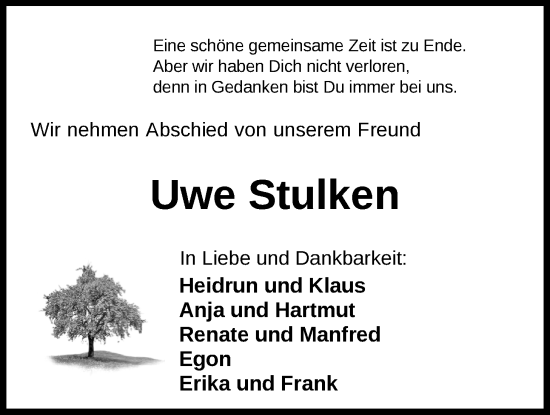 Traueranzeige von Uwe Stulken von Nordwest-Zeitung
