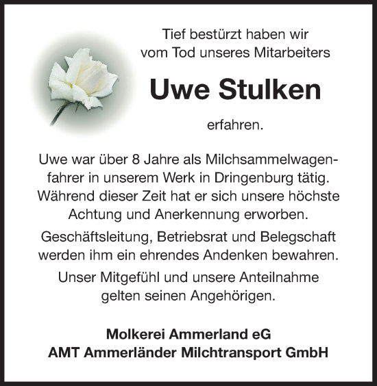 Traueranzeige von Uwe Stulken von Nordwest-Zeitung