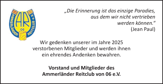 Traueranzeige von verst. Mitglieder 2025 von Nordwest-Zeitung