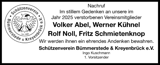 Traueranzeige von Volker Abel von Nordwest-Zeitung