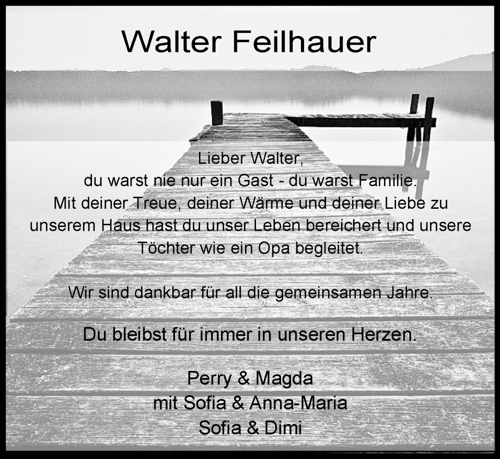  Traueranzeige für Walter Feilhauer vom 24.01.2026 aus WZ/JW/AH