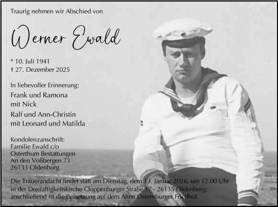 Traueranzeige von Werner Ewald von Nordwest-Zeitung