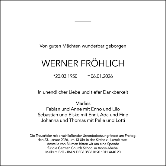 Traueranzeige von Werner Fröhlich von Emder Zeitung
