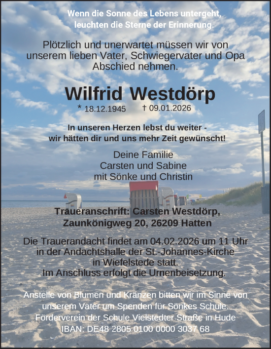 Traueranzeige von Wilfrid Westdörp von Nordwest-Zeitung