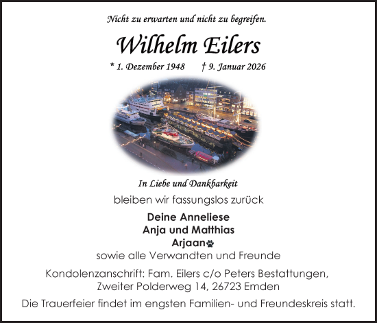Traueranzeige von Wilhelm Eilers von Emder Zeitung