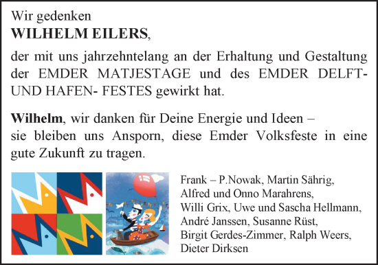Traueranzeige von Wilhelm Eilers von Emder Zeitung