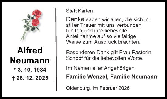 Traueranzeige von Alfred Neumann von Nordwest-Zeitung