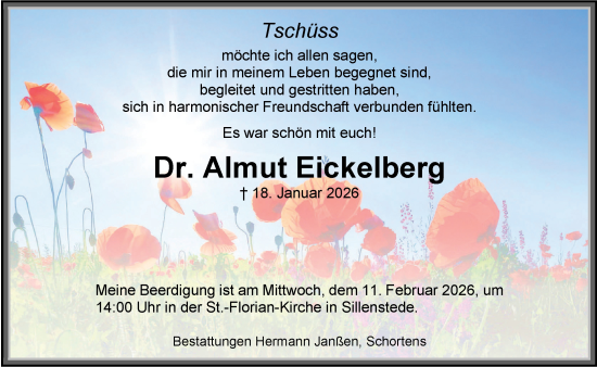 Traueranzeige von Almut Eickelberg von WZ/JW/AH