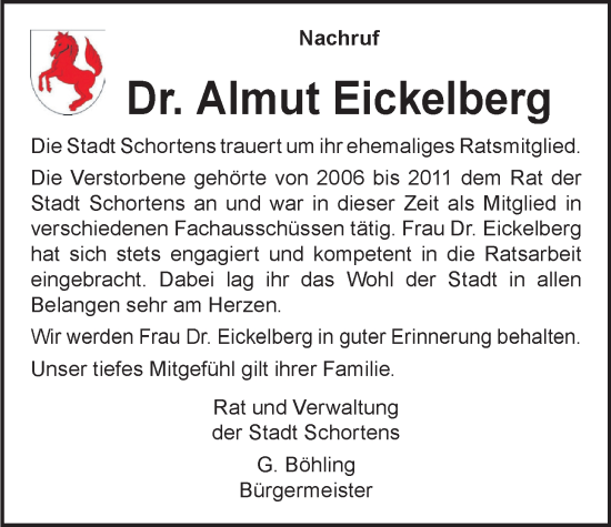 Traueranzeige von Almut Eickelberg von WZ/JW/AH