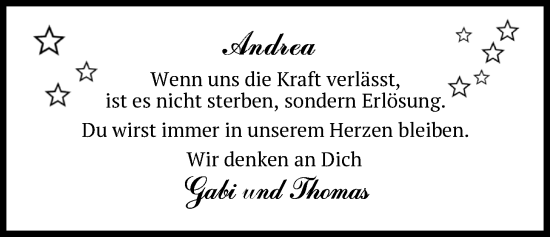 Traueranzeige von Andrea Fremy von WZ/JW/AH