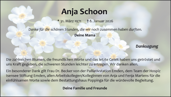 Traueranzeige von Anja Schoon von Emder Zeitung