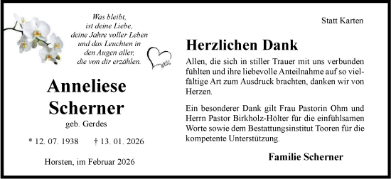Traueranzeige von Anneliese Scherner von WZ/JW/AH