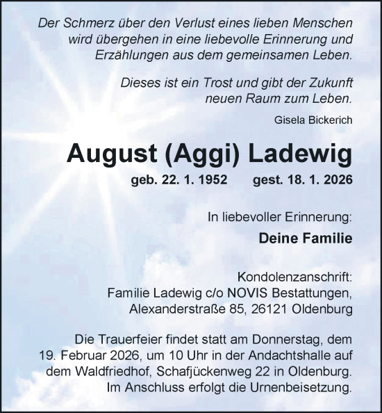 Traueranzeige von August Ladewig von Nordwest-Zeitung