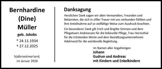 Traueranzeige von Bernhardine Müller von Emder Zeitung