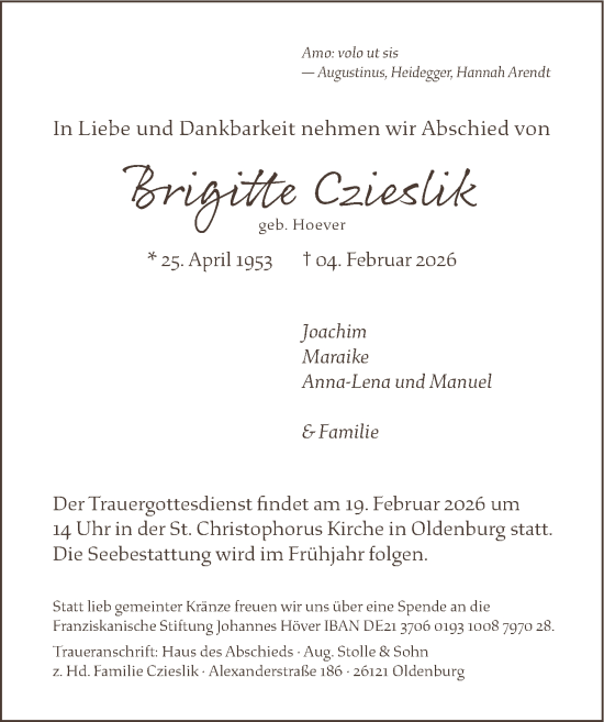 Traueranzeige von Brigitte Czieslik von Nordwest-Zeitung
