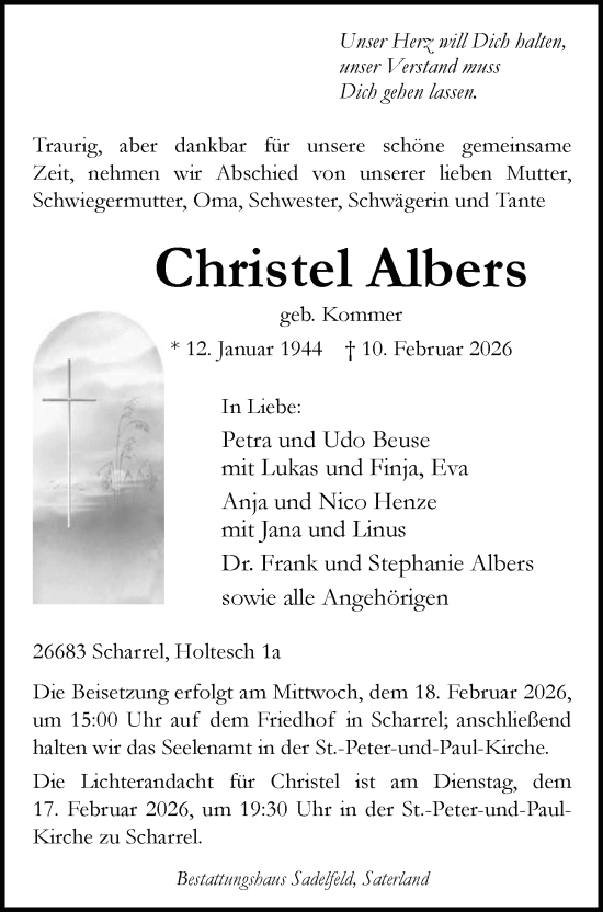 Traueranzeige von Christel Albers von Nordwest-Zeitung