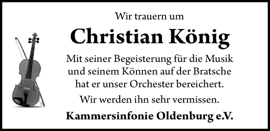 Traueranzeige von Christian König von Nordwest-Zeitung